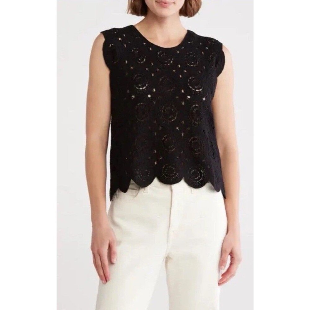 Abercrombie & Fitch Cropped Crochet Lace Top Women’s L Black Boho Chic $60, NWT